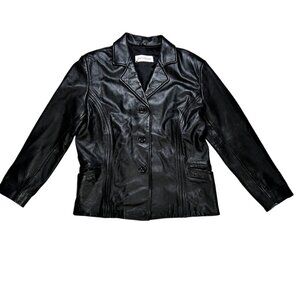 Vintage Jones New York Large Women Genuine Leather Coat Black Streetwear